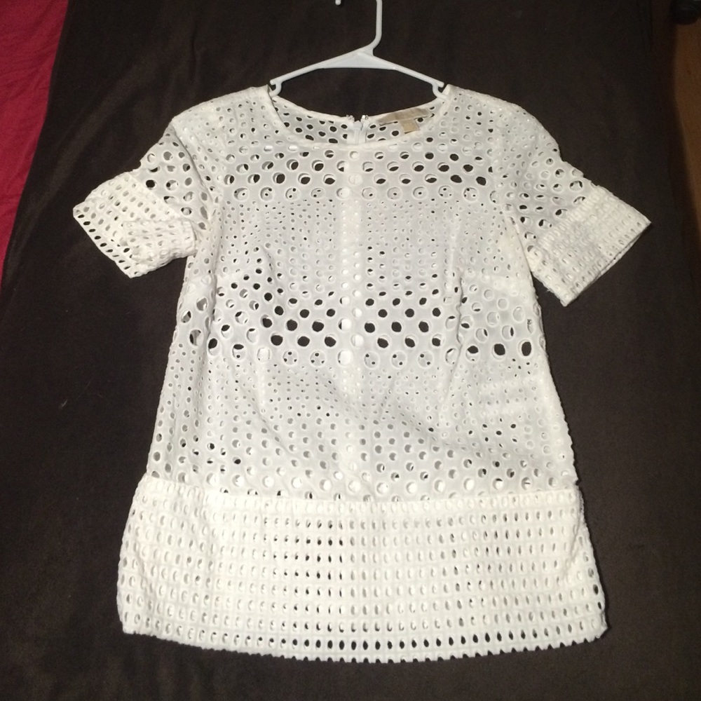 MICHAEL KORS XXS WHITE PEPLUM back eyelet top